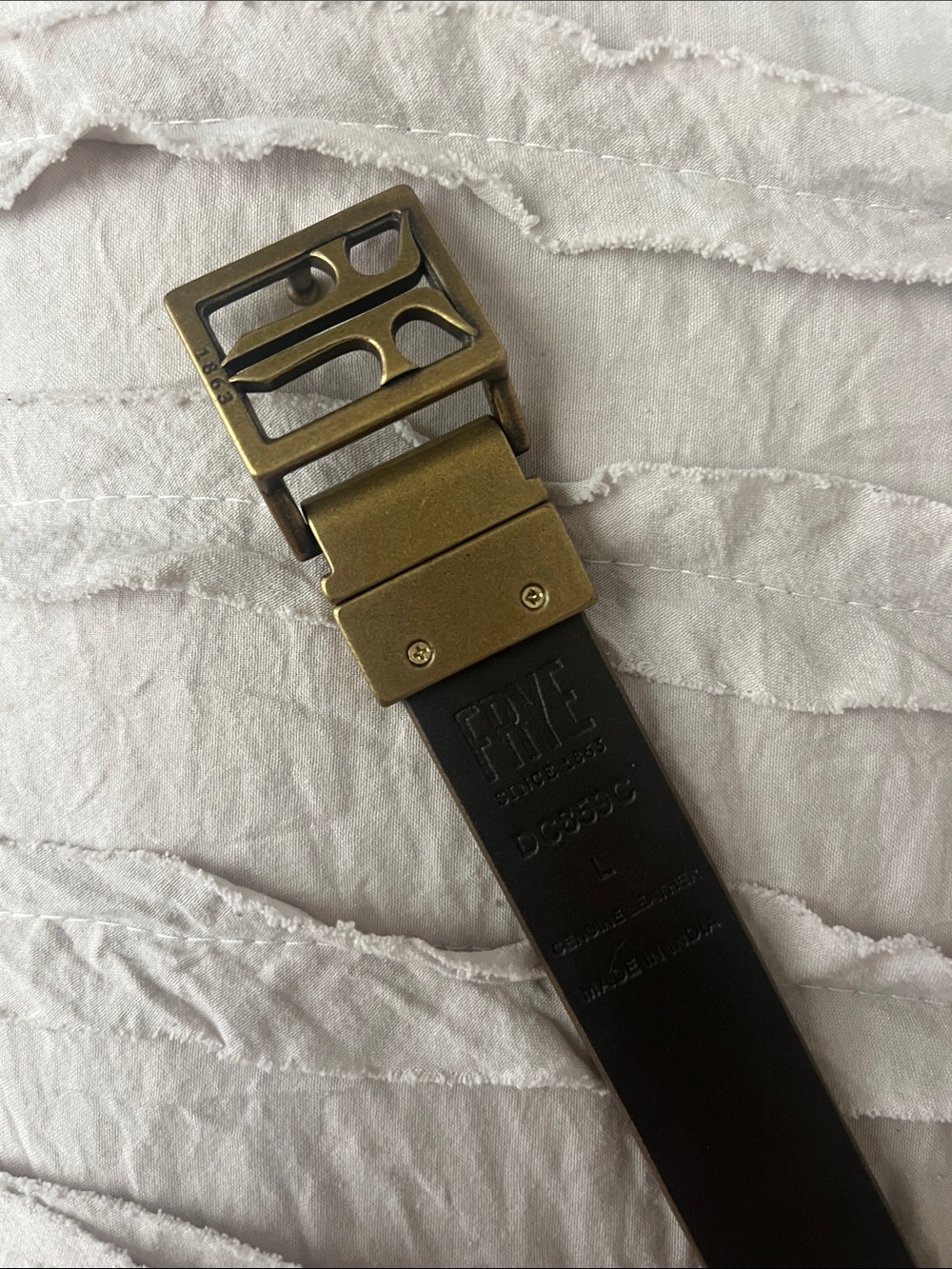 Frye Black Leather Belt with Antique Gold Buckle